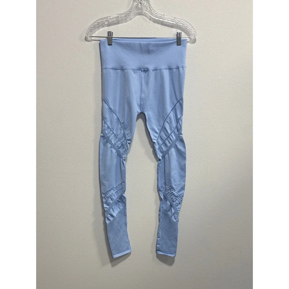 Alo Yoga High Rise Seamless Pointelle Mesh Leggings Light Blue Medium